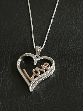 Silver & Rose Gold 'Love' Heart Pendant Necklace